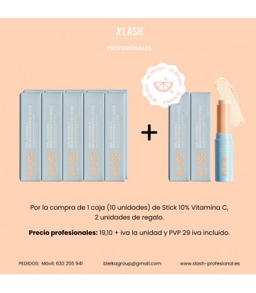 Stick iluminador de Vit C 10%  Por cada caja (10 unidades) 2 unidad de regalo